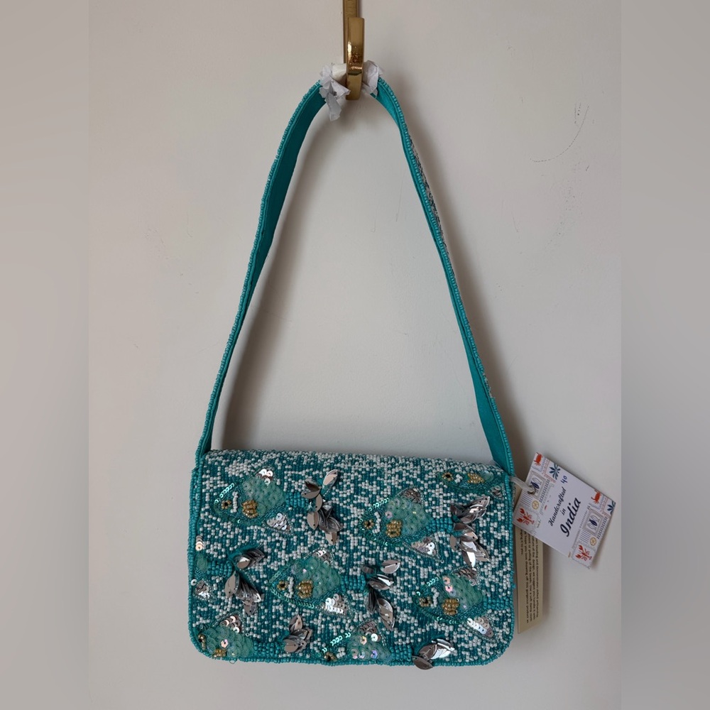 Viral beaded sardine fish blue sequins Shoulder Bag